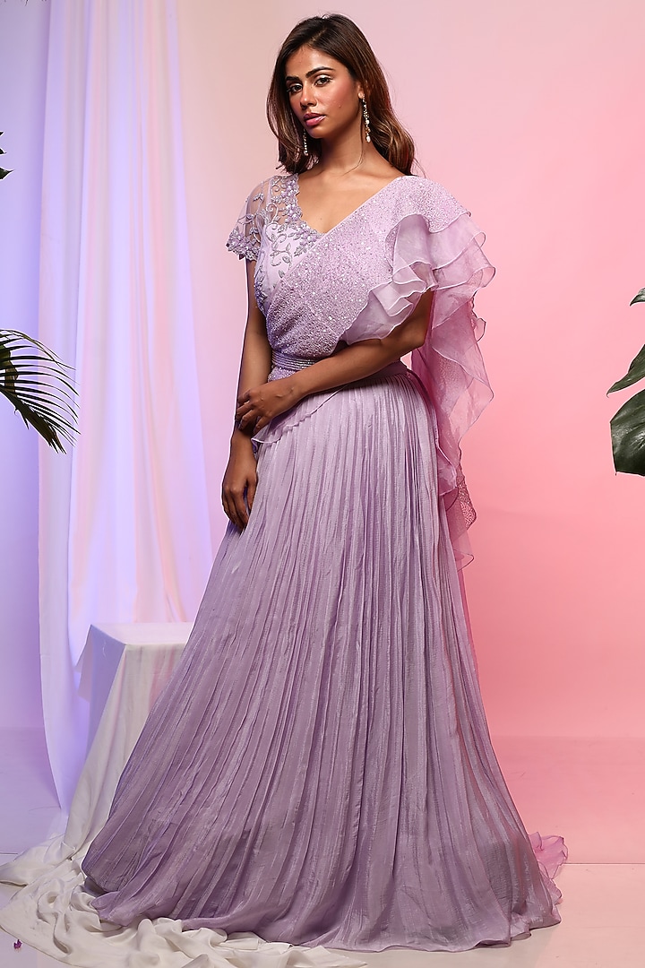 Lavender Chinon Wedding Lehenga Set by Smriti by Anju Agarwal at Pernia's Pop Up Shop