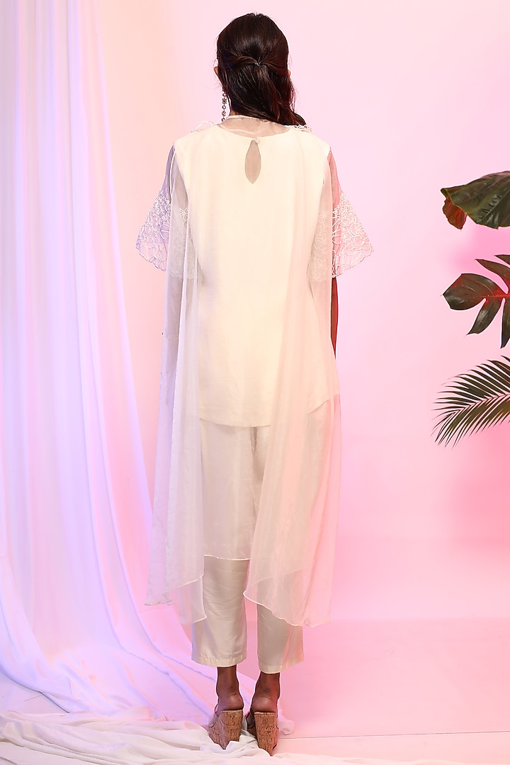 Ivory Organza Embroidered Jacket Set by Smriti by Anju Agarwal at Pernia's Pop Up Shop