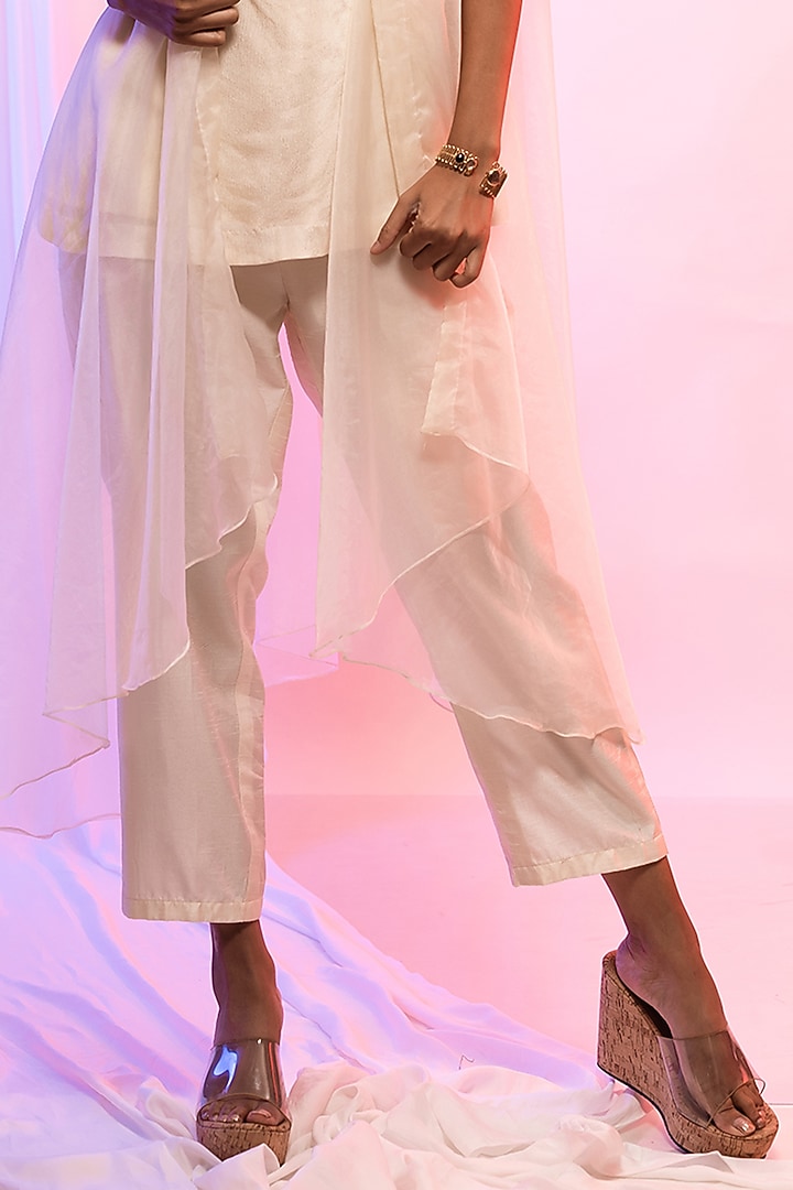 Ivory Organza Embroidered Jacket Set by Smriti by Anju Agarwal at Pernia's Pop Up Shop