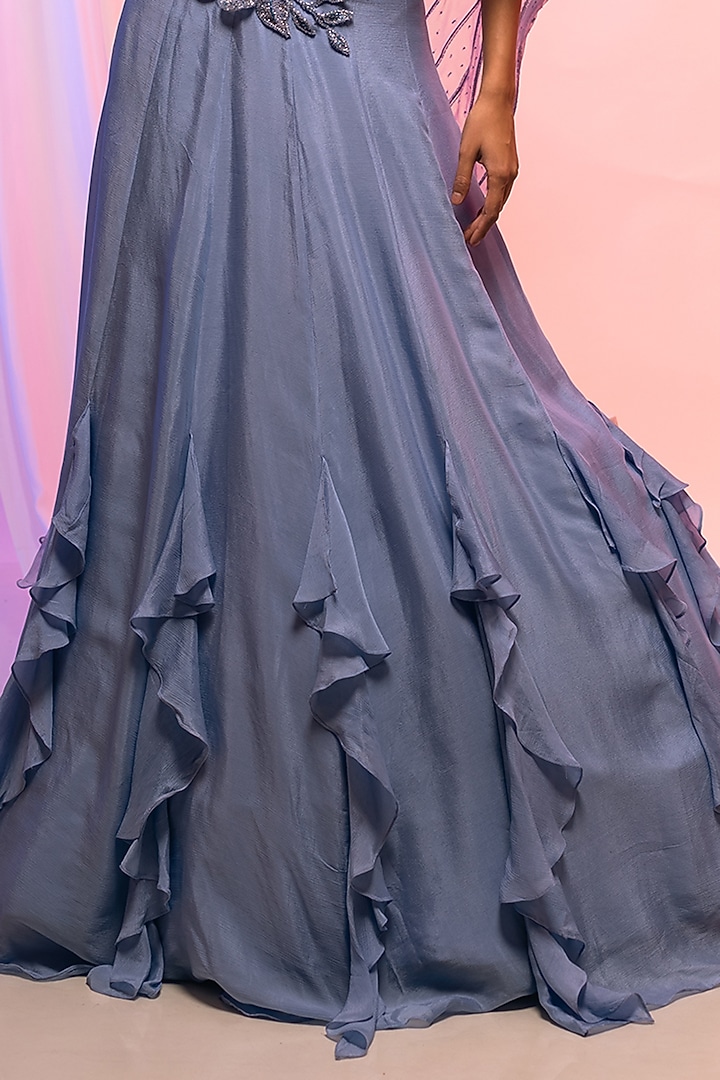 Blue Chinon & Organza Wedding Lehenga Set by Smriti by Anju Agarwal at Pernia's Pop Up Shop