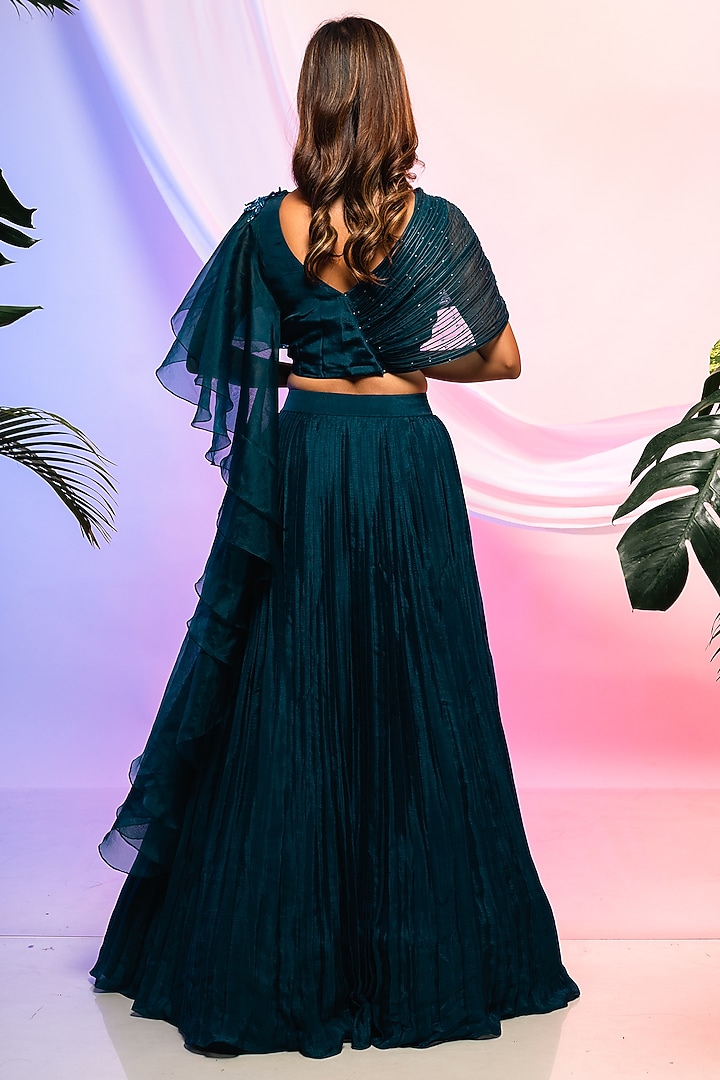 Midnight Blue Chinon Lehenga Set by Smriti by Anju Agarwal at Pernia's Pop Up Shop