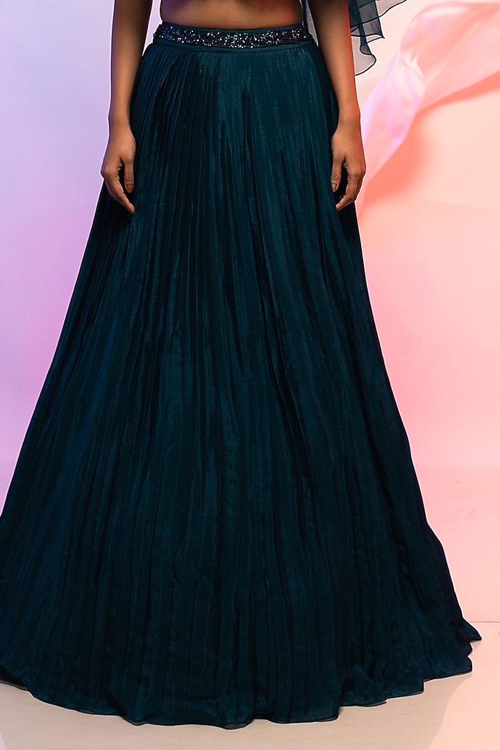 Midnight Blue Chinon Lehenga Set by Smriti by Anju Agarwal at Pernia's Pop Up Shop