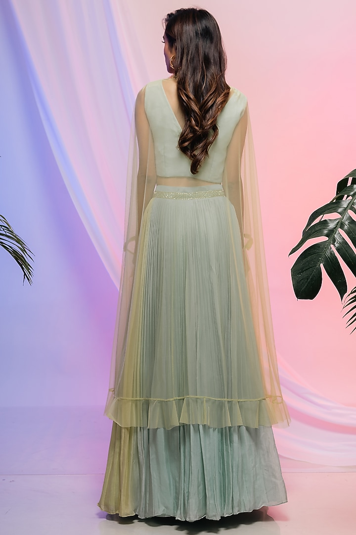 Lime Green & Aqua Chinon Wedding Lehenga Set by Smriti by Anju Agarwal at Pernia's Pop Up Shop