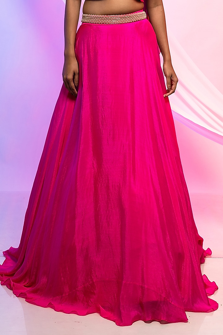Fuchsia Pink Chinon Flared Lehenga Set by Smriti by Anju Agarwal at Pernia's Pop Up Shop