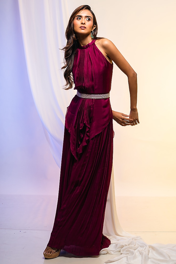 Magenta Chinon Co-Ord Set by Smriti by Anju Agarwal at Pernia's Pop Up Shop