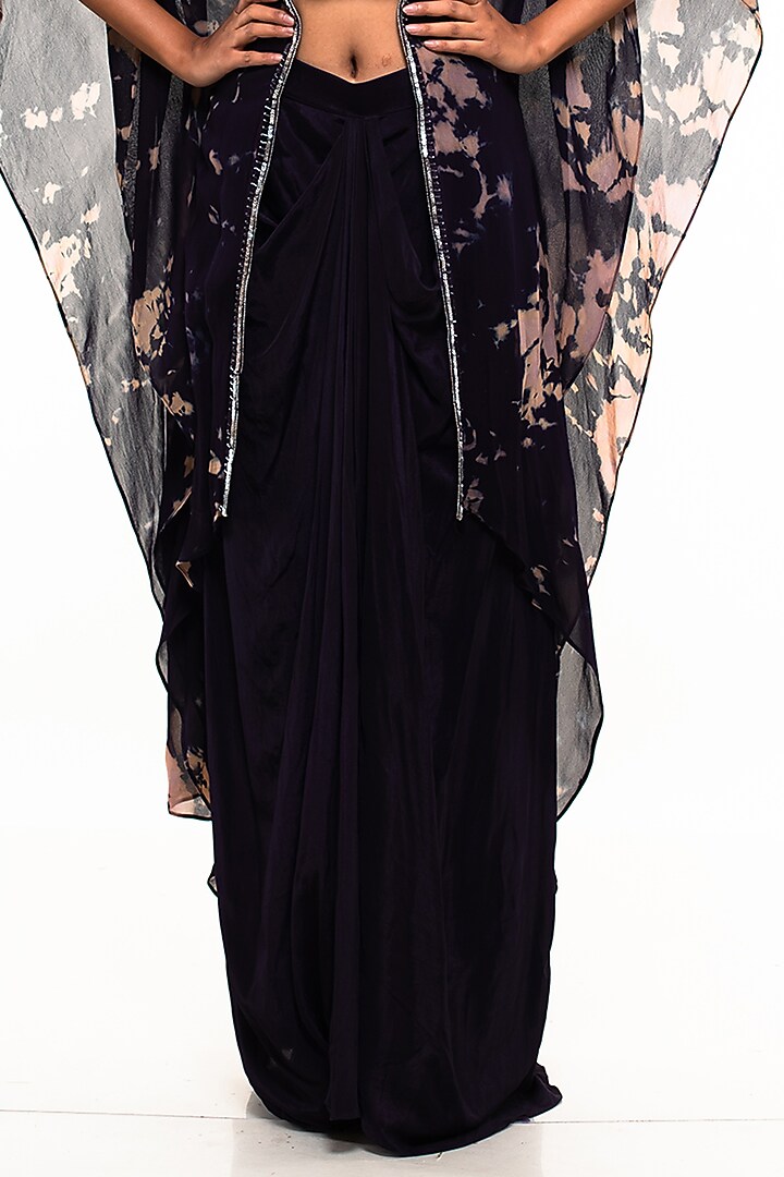 Purple Crepe Draped Skirt Set by Smriti by Anju Agarwal at Pernia's Pop Up Shop