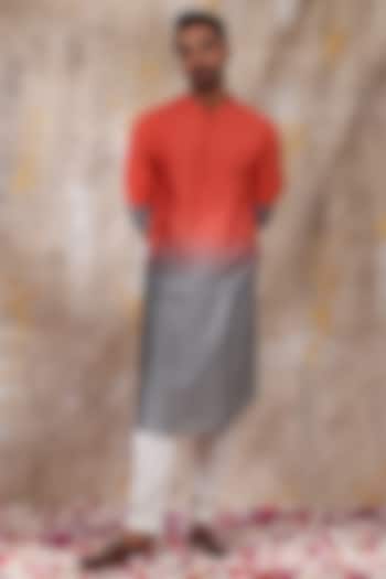 Sunset Orange & Smokey Grey Kurta Set by Smriti By Anju Agarwal Men at Pernia's Pop Up Shop