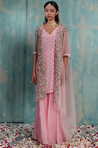 Shell Pink Georgette Sharara Set by Smriti by Anju Agarwal
