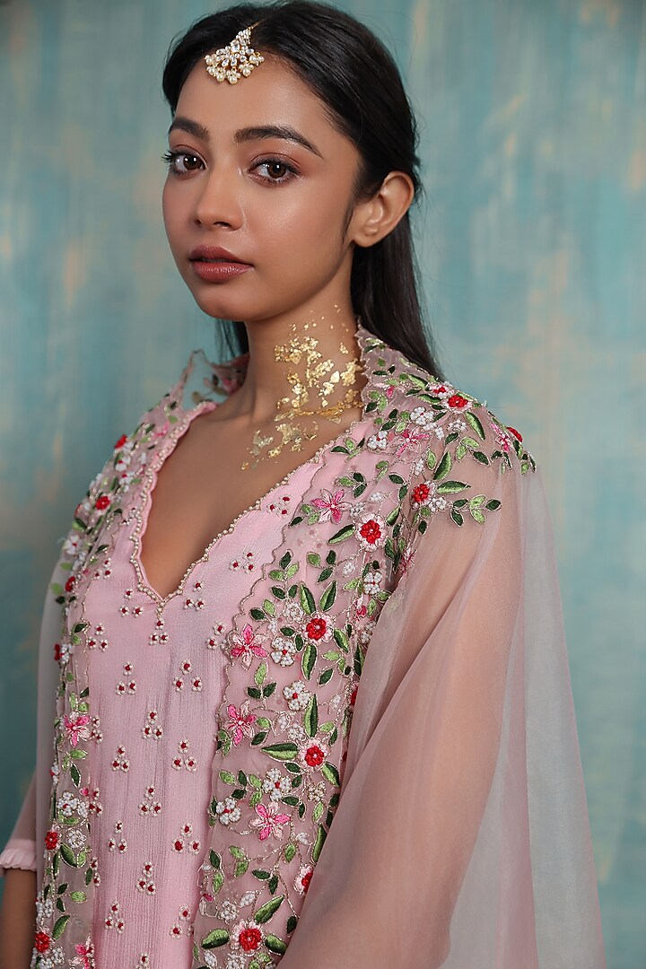 Shell Pink Georgette Party Wear Sharara Set by Smriti by Anju Agarwal at Pernia's Pop Up Shop