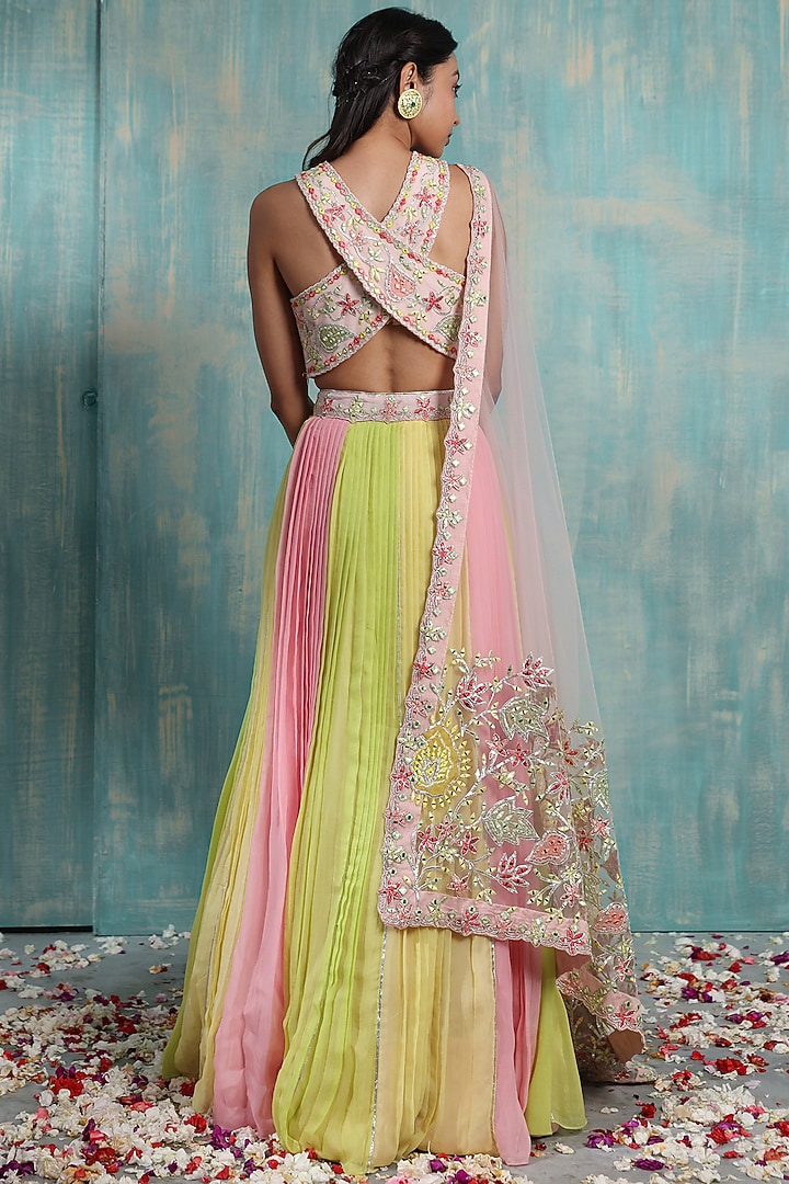 Multi-Coloured Chinon Embellished Wedding Lehenga Set by Smriti by Anju Agarwal at Pernia's Pop Up Shop