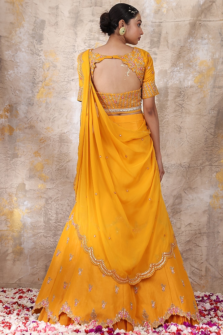Mustard Yellow Embroidered Wedding Lehenga Set by Smriti by Anju Agarwal at Pernia's Pop Up Shop