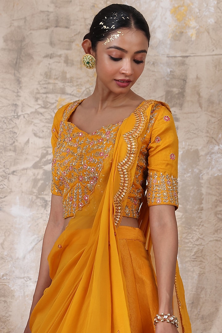 Mustard Yellow Embroidered Wedding Lehenga Set by Smriti by Anju Agarwal at Pernia's Pop Up Shop