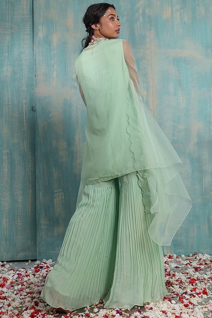 Mint Green Embroidered Party Wear Sharara Set by Smriti by Anju Agarwal at Pernia's Pop Up Shop