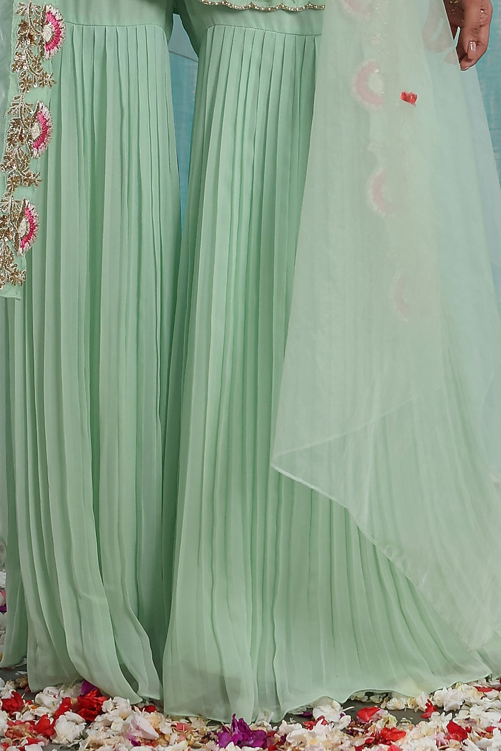 Mint Green Embroidered Party Wear Sharara Set by Smriti by Anju Agarwal at Pernia's Pop Up Shop