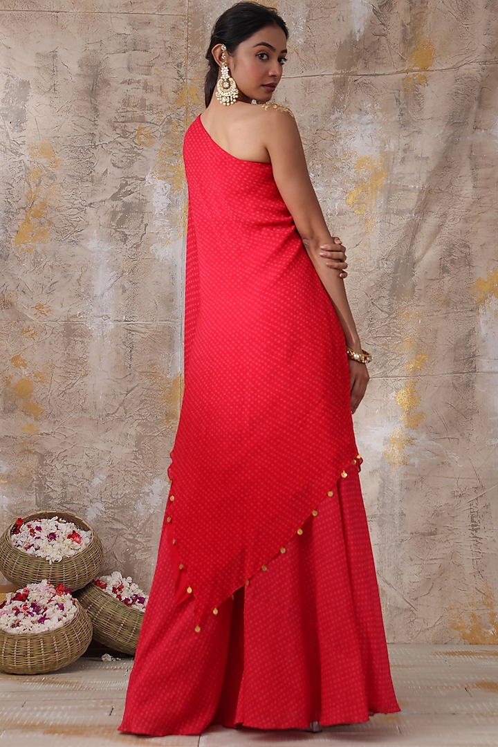 Scarlet Red Georgette Tunic Set by Smriti by Anju Agarwal at Pernia's Pop Up Shop