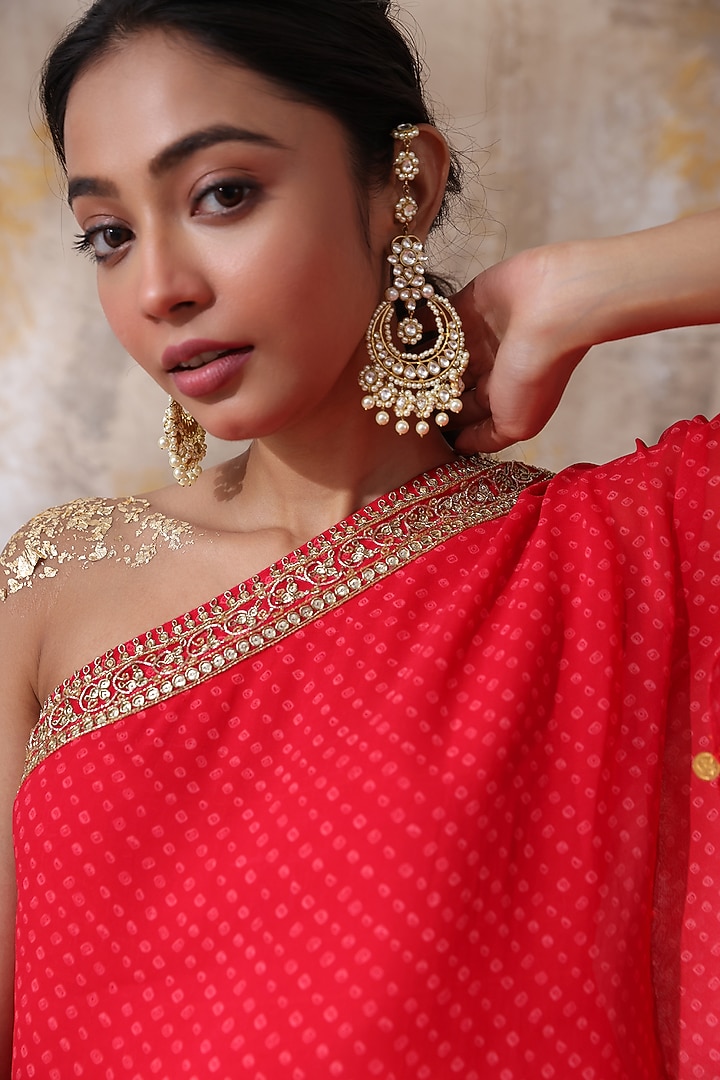Scarlet Red Georgette Tunic Set by Smriti by Anju Agarwal at Pernia's Pop Up Shop