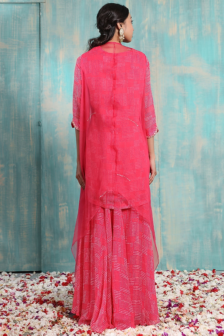 Red Coral Georgette Party Wear Sharara Set by Smriti by Anju Agarwal at Pernia's Pop Up Shop