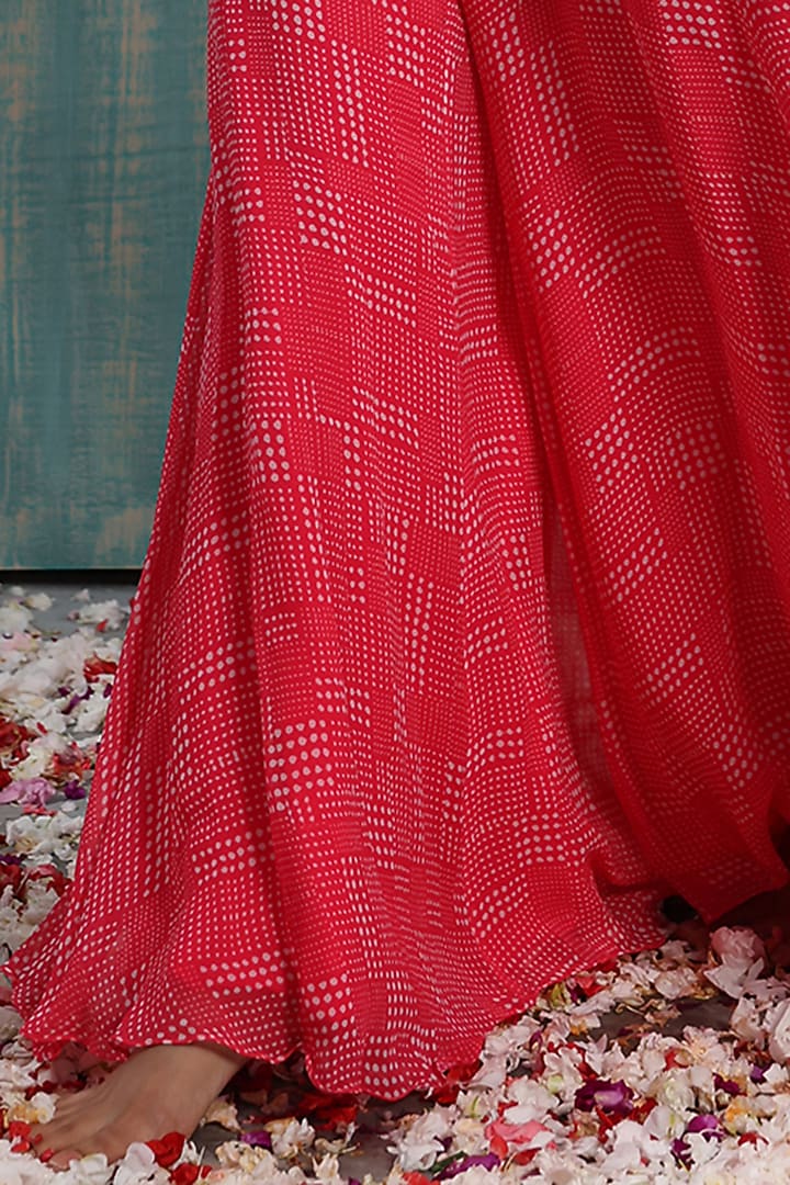 Red Coral Georgette Party Wear Sharara Set by Smriti by Anju Agarwal at Pernia's Pop Up Shop