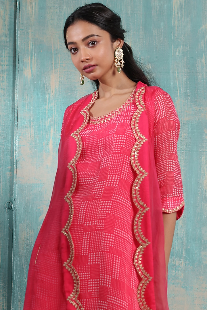 Red Coral Georgette Party Wear Sharara Set by Smriti by Anju Agarwal at Pernia's Pop Up Shop