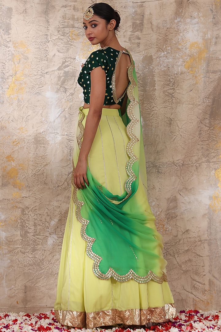Amethyst & Emerald Green Crepe Wedding Lehenga Set by Smriti by Anju Agarwal at Pernia's Pop Up Shop