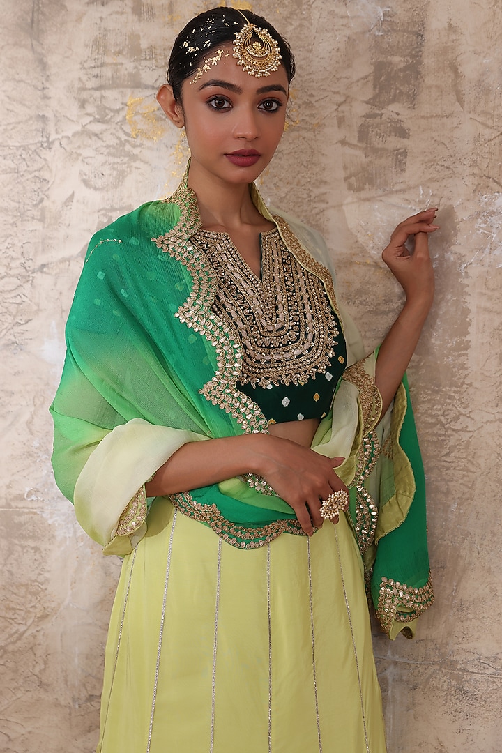 Amethyst & Emerald Green Crepe Wedding Lehenga Set by Smriti by Anju Agarwal at Pernia's Pop Up Shop
