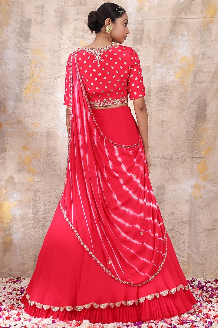Ruby Red Georgette Wedding Lehenga Set by Smriti by Anju Agarwal at Pernia's Pop Up Shop