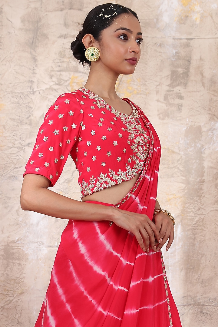 Ruby Red Georgette Wedding Lehenga Set by Smriti by Anju Agarwal at Pernia's Pop Up Shop