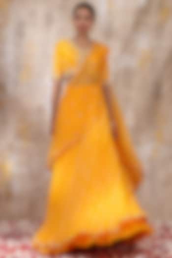 Yellow Amber Silk Embroidered Wedding Lehenga Set by Smriti by Anju Agarwal at Pernia's Pop Up Shop