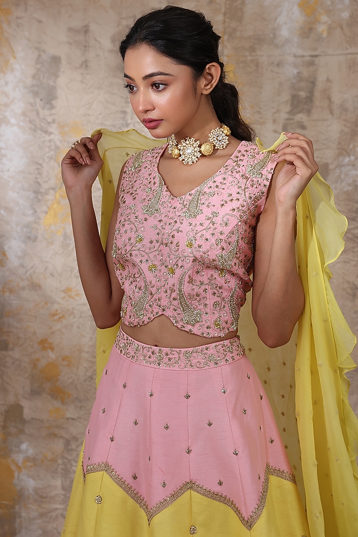 Multi-Colored Silk Wedding Lehenga Set by Smriti by Anju Agarwal at Pernia's Pop Up Shop