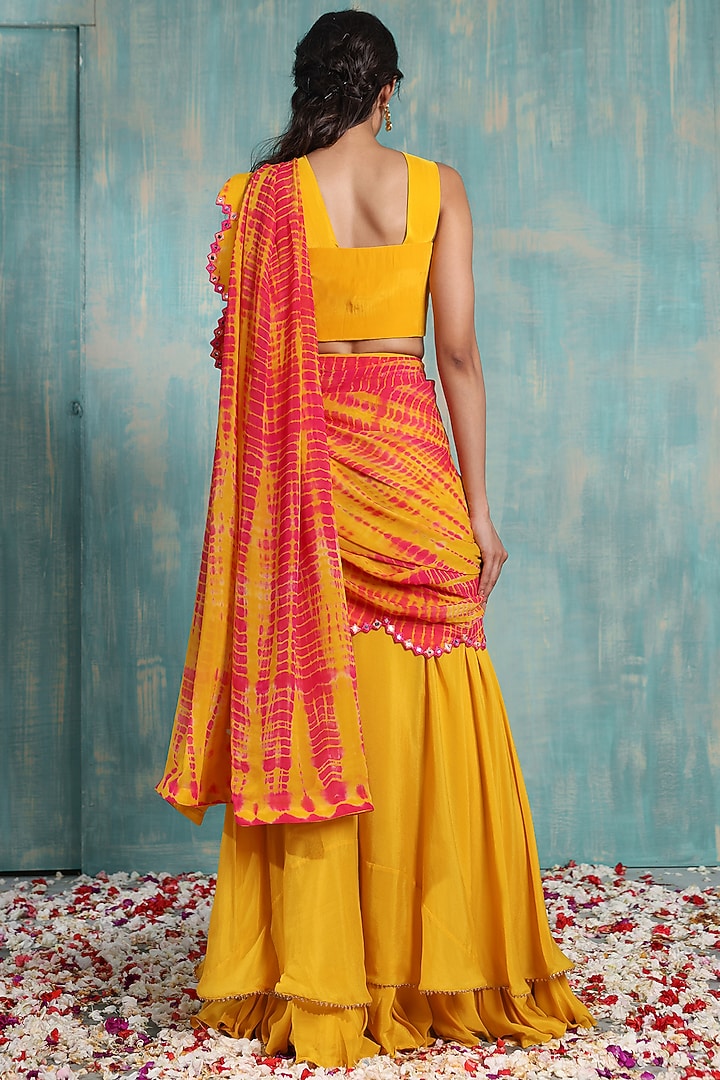 Golden Yellow Chinon Party Wear Sharara Set by Smriti by Anju Agarwal at Pernia's Pop Up Shop