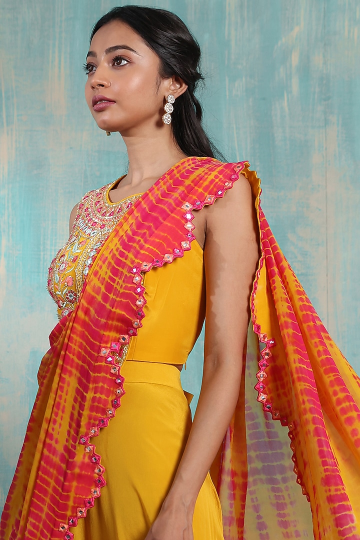 Golden Yellow Chinon Party Wear Sharara Set by Smriti by Anju Agarwal at Pernia's Pop Up Shop