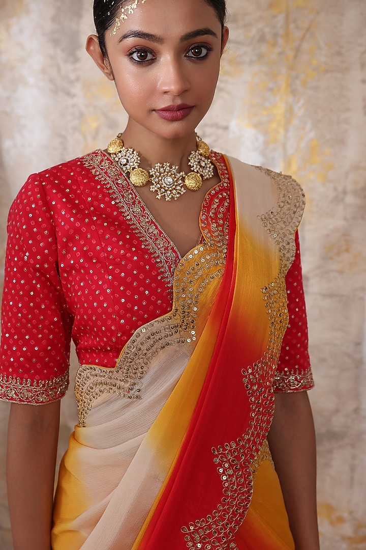 Golden Yellow Chinon Wedding Lehenga Set by Smriti by Anju Agarwal at Pernia's Pop Up Shop