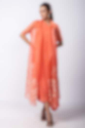 Orange Crepe Taffeta & Organza Jacket Dress by Smriti by Anju Agarwal