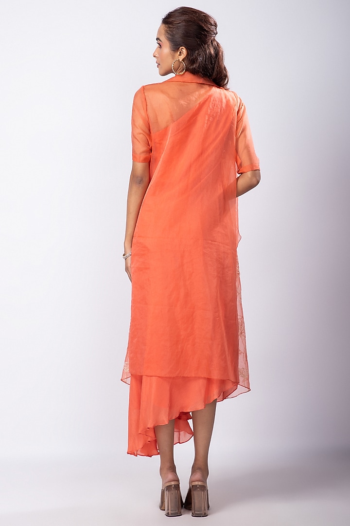 Orange Crepe Taffeta & Organza Jacket Vacation Dress by Smriti by Anju Agarwal at Pernia's Pop Up Shop