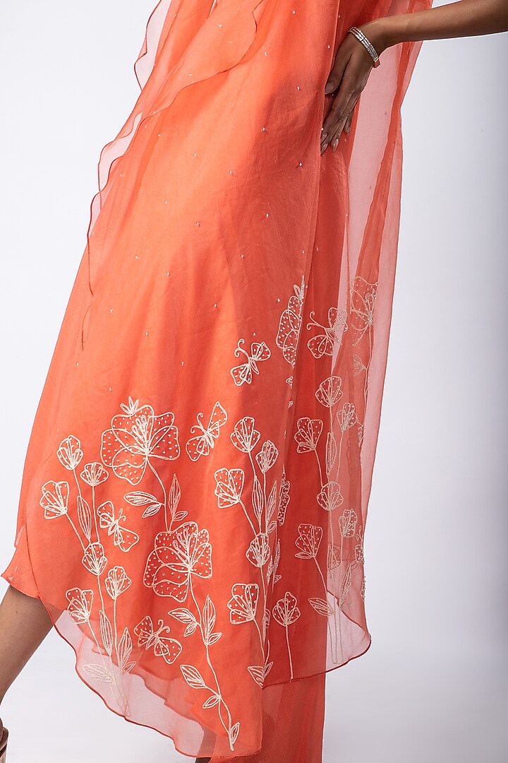 Orange Crepe Taffeta & Organza Jacket Vacation Dress by Smriti by Anju Agarwal at Pernia's Pop Up Shop