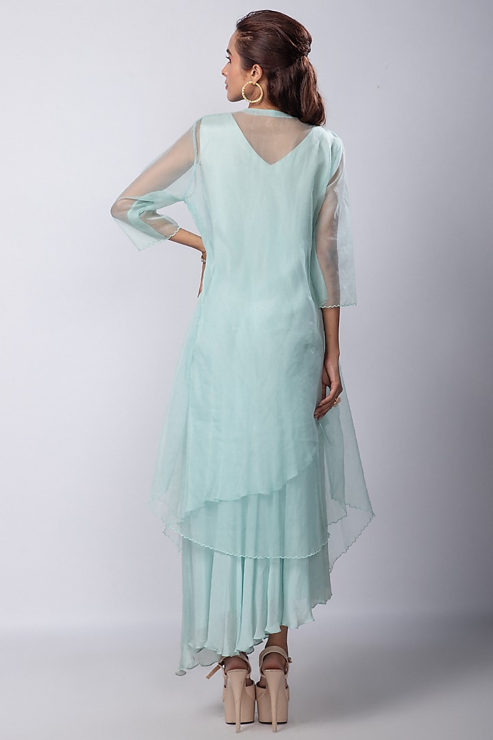 Light Green Chinon Taffeta Layered Jacket Summer Dress by Smriti by Anju Agarwal at Pernia's Pop Up Shop