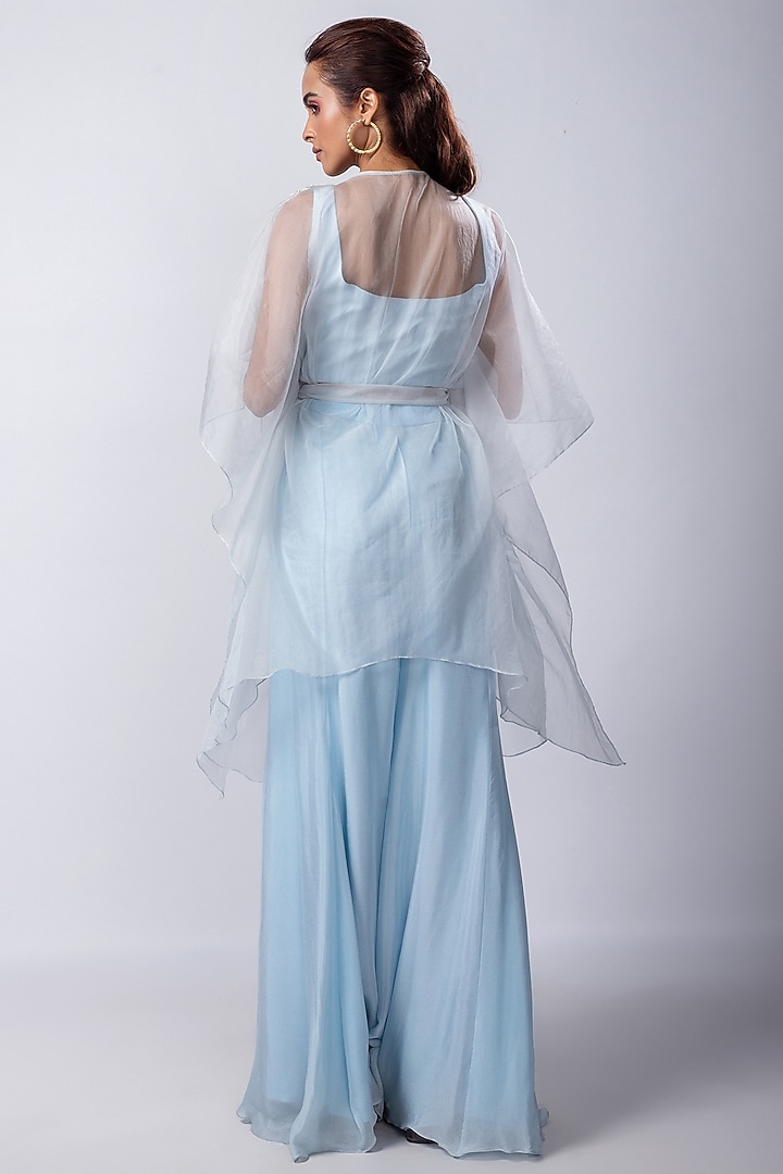 Blue Organza Beads Embellished Cape Set by Smriti by Anju Agarwal at Pernia's Pop Up Shop