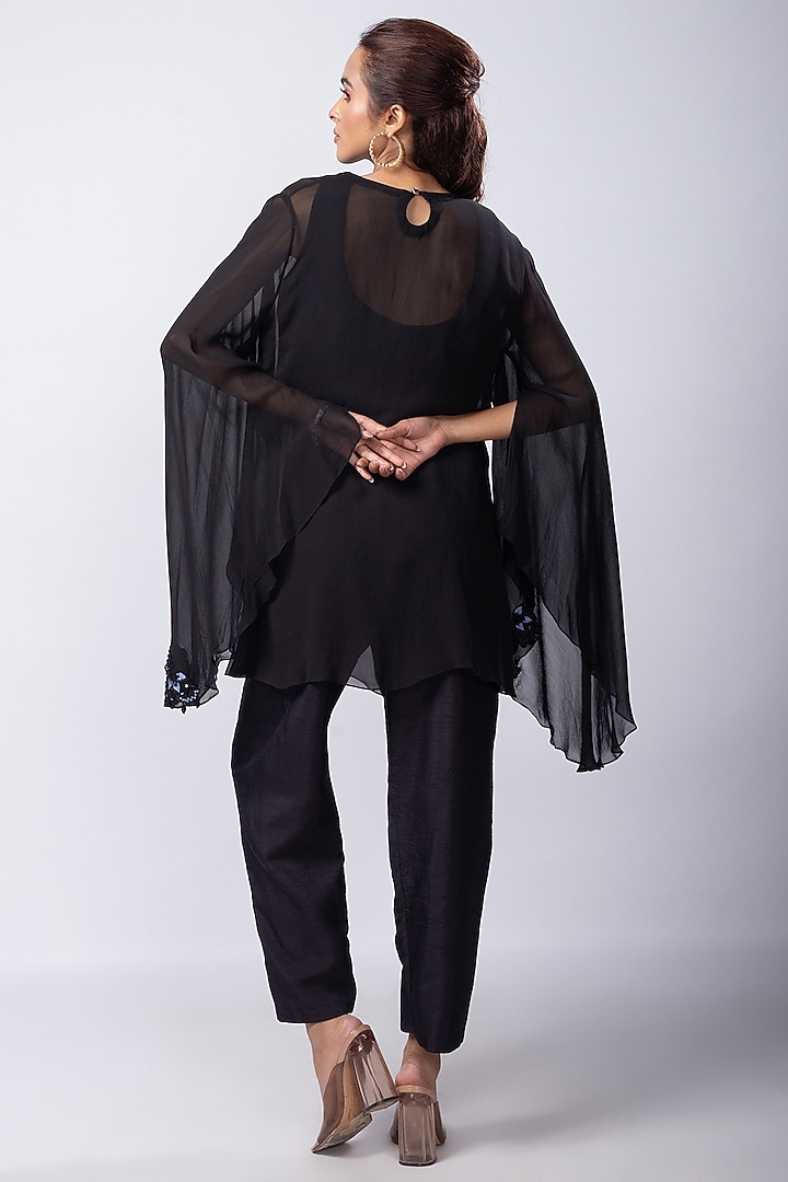 Black Silk Taffeta Pant Set by Smriti by Anju Agarwal at Pernia's Pop Up Shop