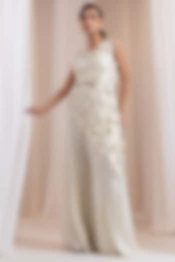 Ivory Chinon Floral Cutwork Pant Set by Smriti by Anju Agarwal at Pernia's Pop Up Shop