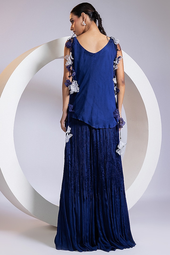 Blue Chinon Palazzo Pant Set by Smriti by Anju Agarwal at Pernia's Pop Up Shop