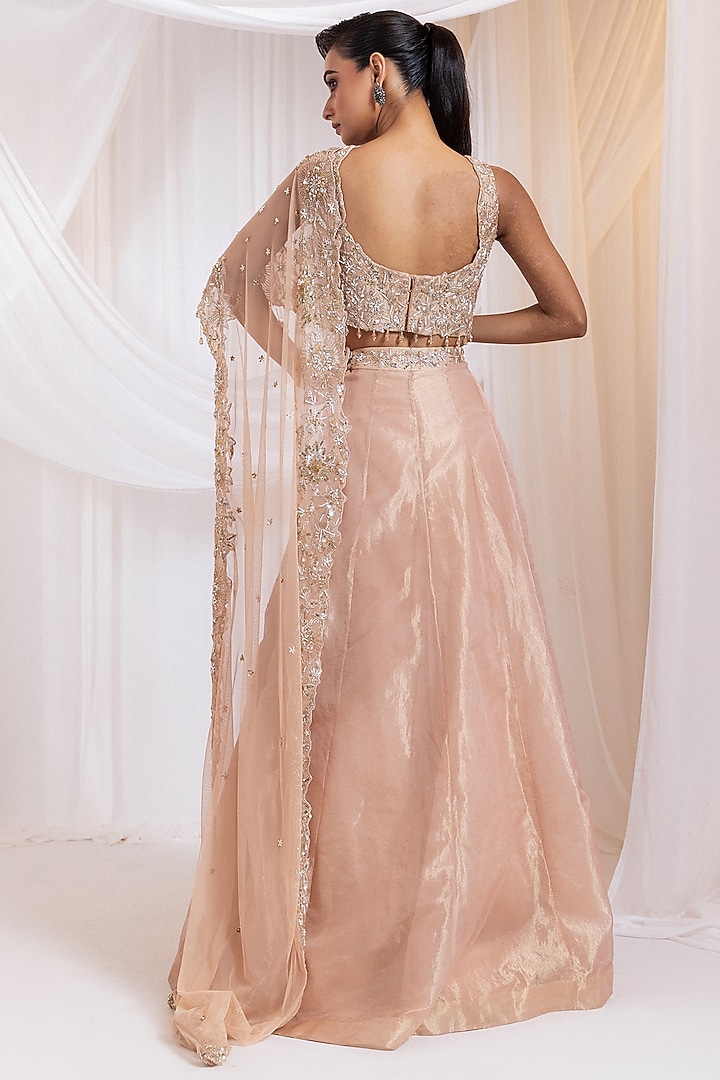 Nude Pink Tissue Embellished Wedding Lehenga Set by Smriti by Anju Agarwal at Pernia's Pop Up Shop