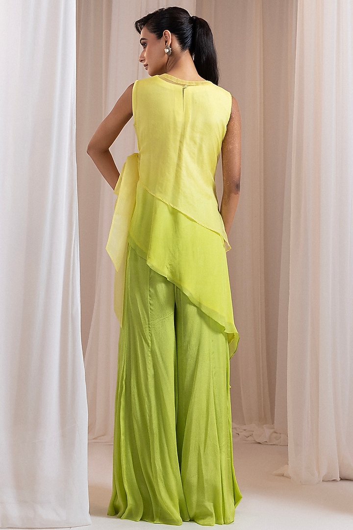 Lime Yellow Organza Cutdana Embroidered Jacket Set by Smriti by Anju Agarwal at Pernia's Pop Up Shop