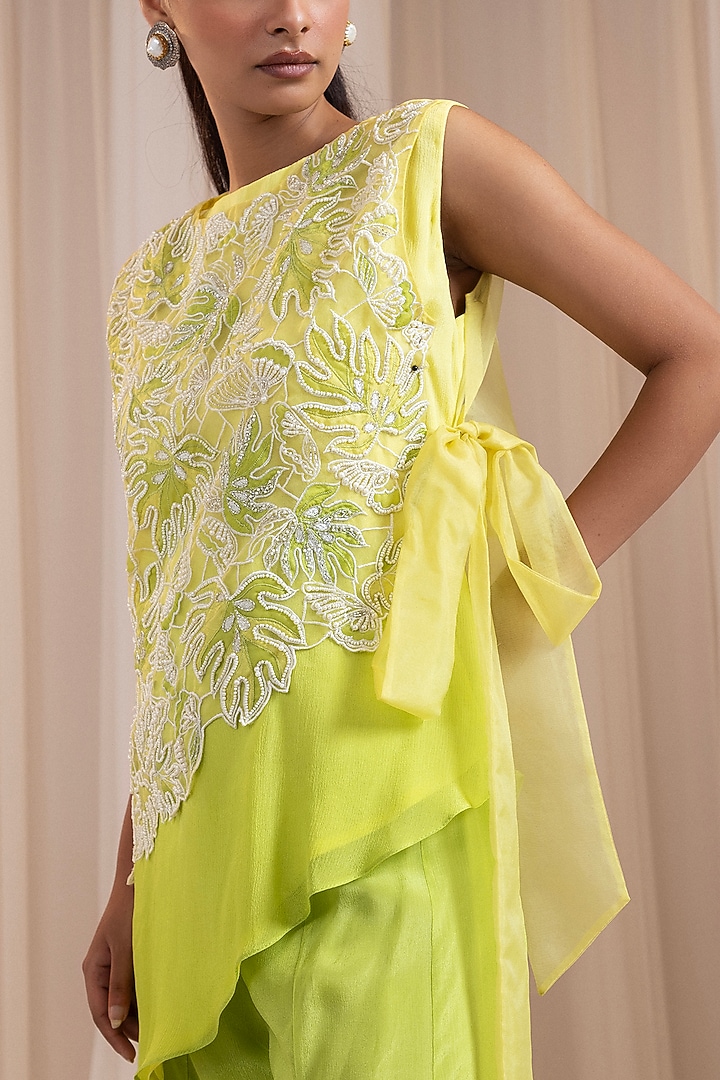 Lime Yellow Organza Cutdana Embroidered Jacket Set by Smriti by Anju Agarwal at Pernia's Pop Up Shop