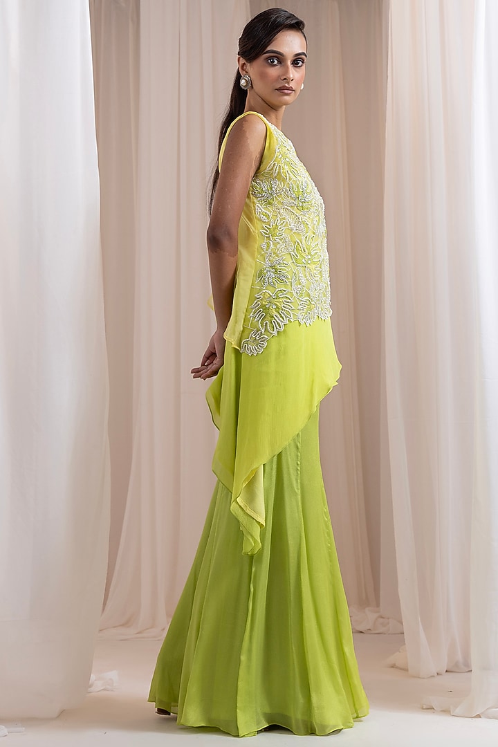 Lime Yellow Organza Cutdana Embroidered Jacket Set by Smriti by Anju Agarwal at Pernia's Pop Up Shop