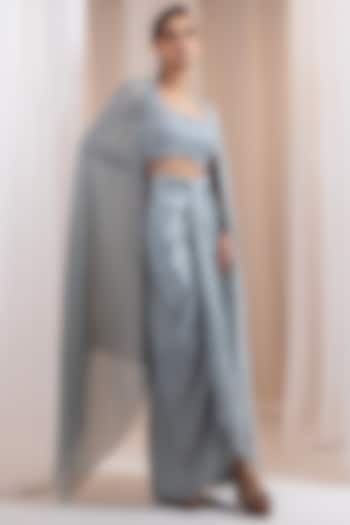 Grey Modal Satin Draped Skirt Set by Smriti by Anju Agarwal at Pernia's Pop Up Shop