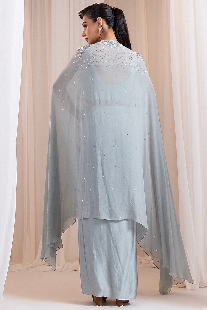 Grey Modal Satin Draped Skirt Set by Smriti by Anju Agarwal at Pernia's Pop Up Shop