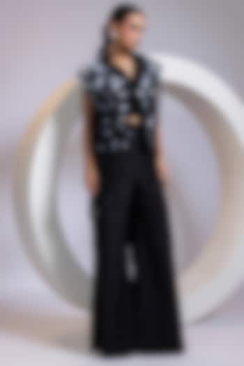 Black Organza Cutdana Embellished Jacket Set by Smriti by Anju Agarwal at Pernia's Pop Up Shop