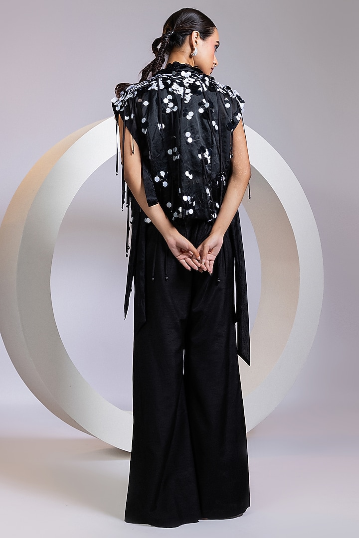 Black Organza Cutdana Embellished Jacket Set by Smriti by Anju Agarwal at Pernia's Pop Up Shop