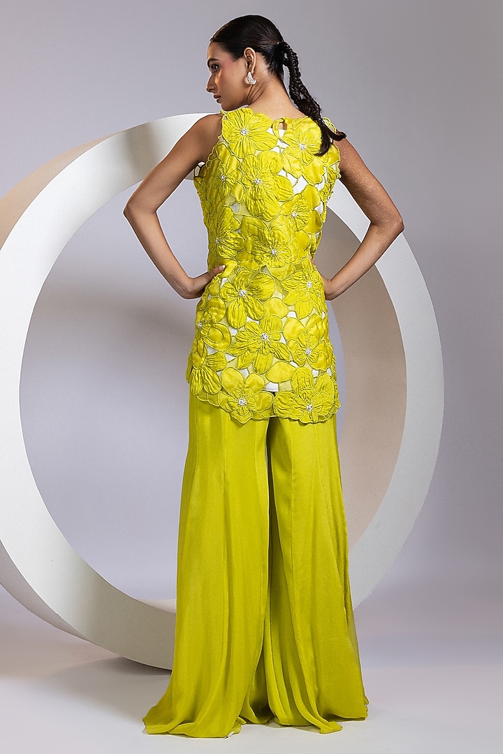 Chartreuse Yellow Organza Pant Set by Smriti by Anju Agarwal at Pernia's Pop Up Shop