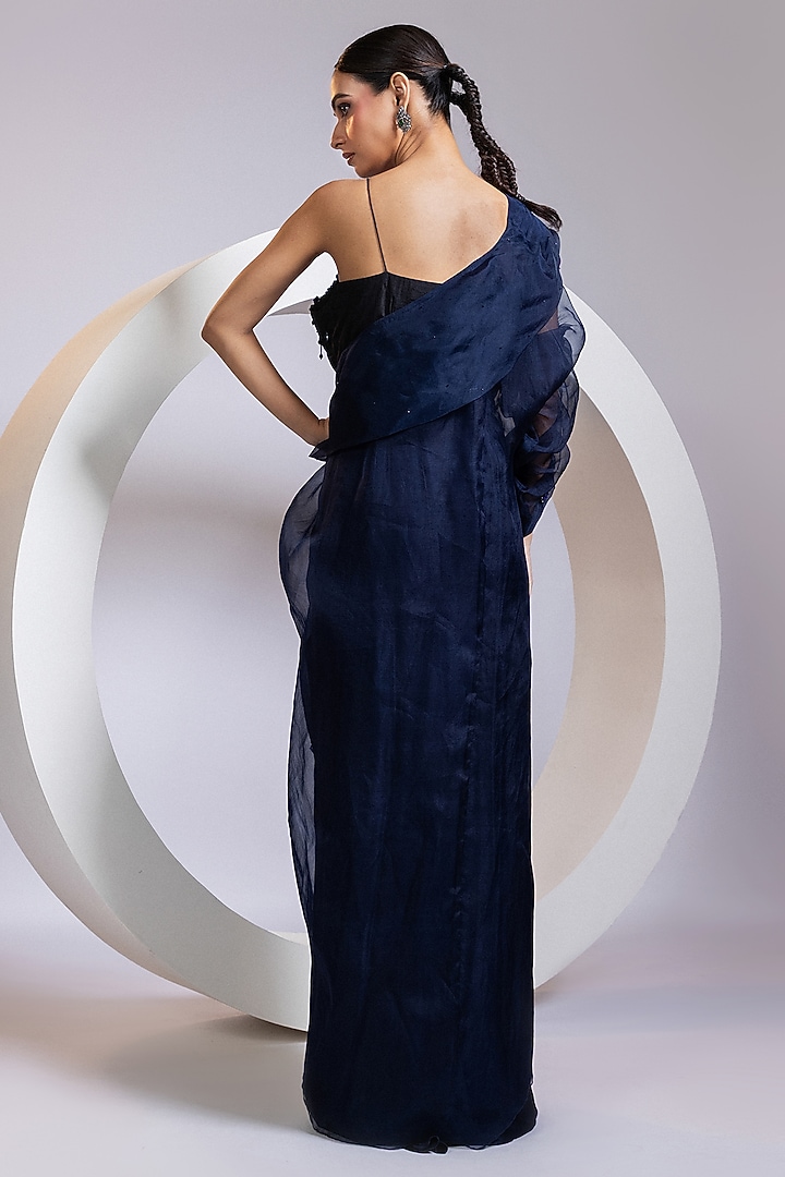 Navy Silk & Satin Chinon Crystal Work Jacket Vacation Dress by Smriti by Anju Agarwal at Pernia's Pop Up Shop